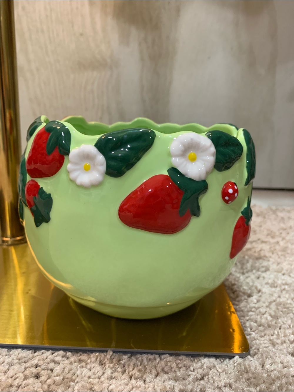 Anthropologie Light Green Strawberry Ceramic Planter/Bowl